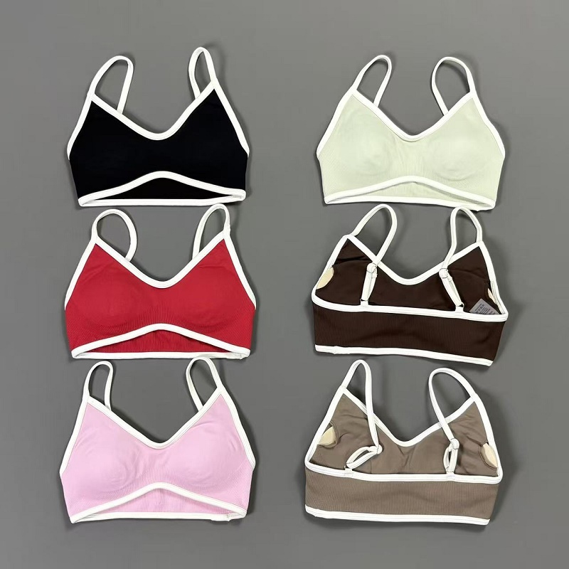 Yoga Daily Fitness - Women Contrastline Yoga Bra V Neck