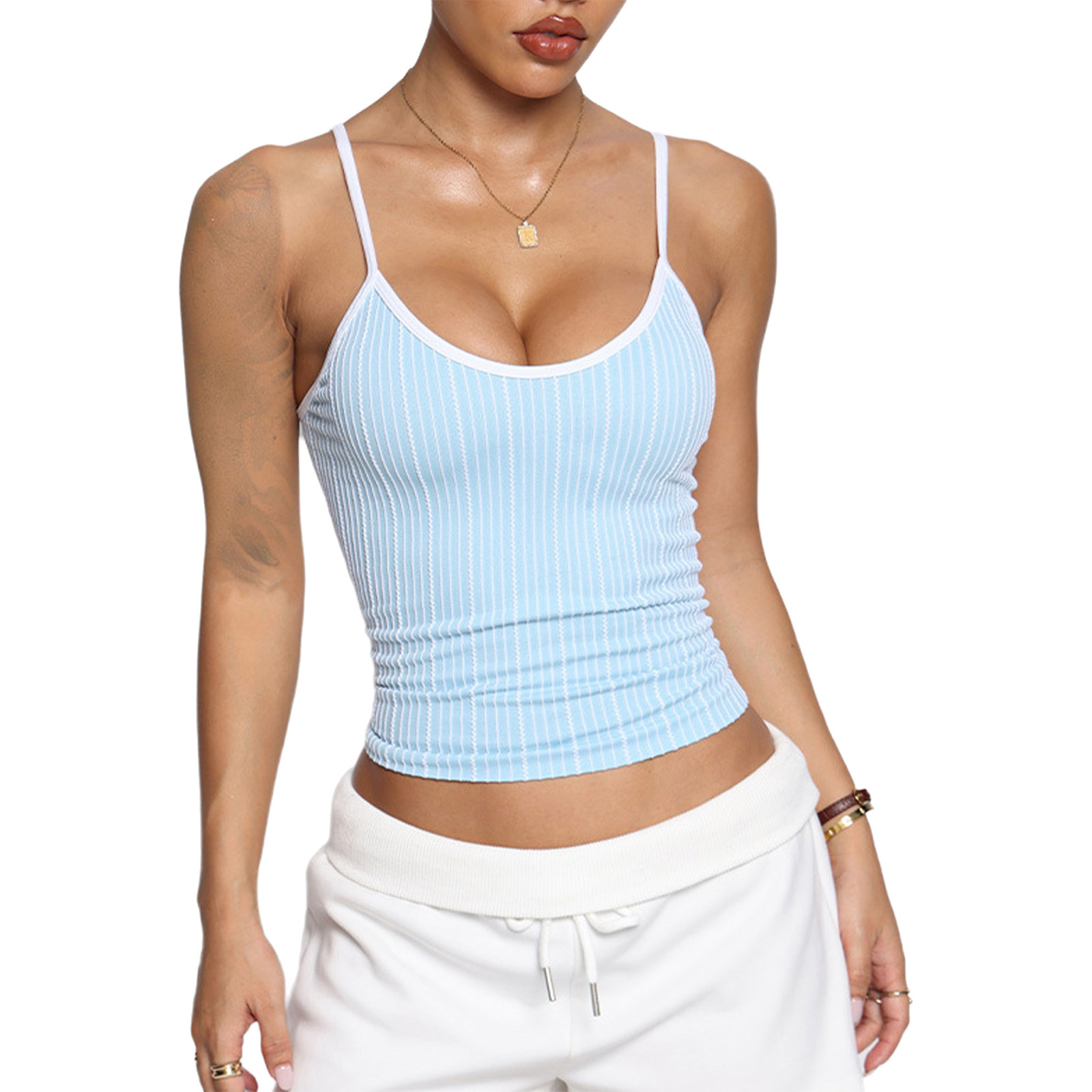 Yoga Daily Fitness - Women U Neck Striped Adjustable Spaghetti